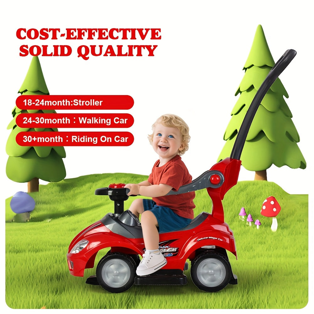 Pink 3-in-1 Push Ride Walker Car for Toddlers with Music