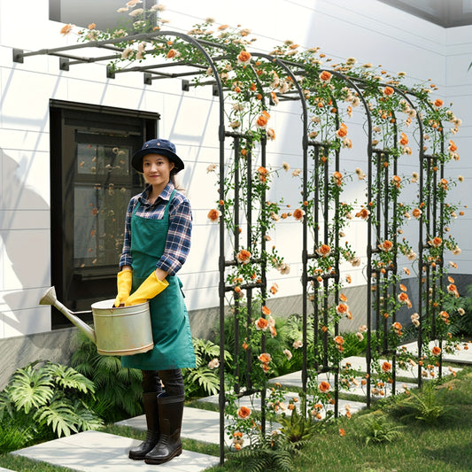 Black Metal Garden Arch Trellis For Climbing Plants Outdoor