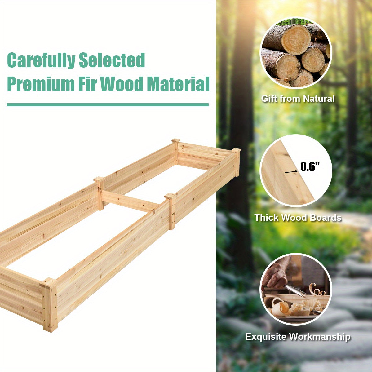 Raised Wooden Garden Bed Eight by Two Feet Dual Section