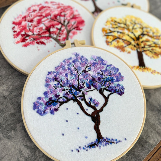 All Season Tree Cross Stitch Kit With Pre Printed Fabric