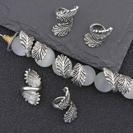 Retro Feather Shaped Spacer Beads Silver Zinc Alloy