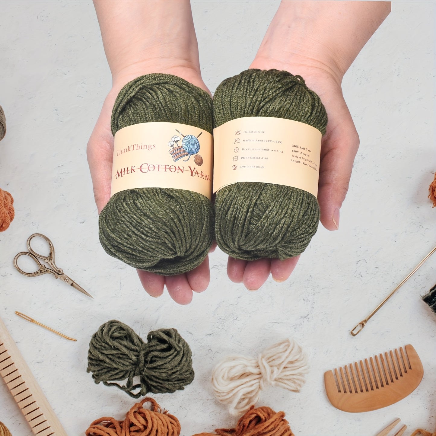 ThinkThings Army Green Acrylic Yarn For Crocheting 10 Balls