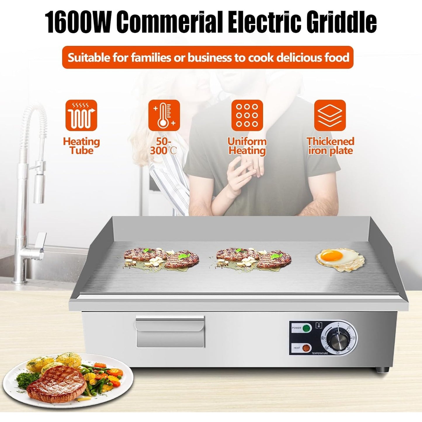 Rovsun 14 Inch Electric Flat Top Grill Teppanyaki Pro