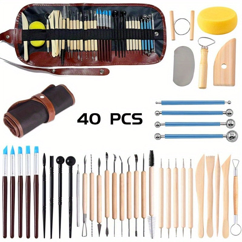 40Pc Pottery Clay Sculpting Tool Set With 10lb Air Dry Clay