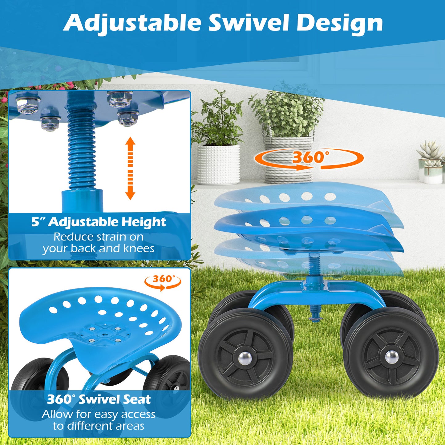 Costzon Heavy-Duty Garden Cart With Adjustable Swivel Seat