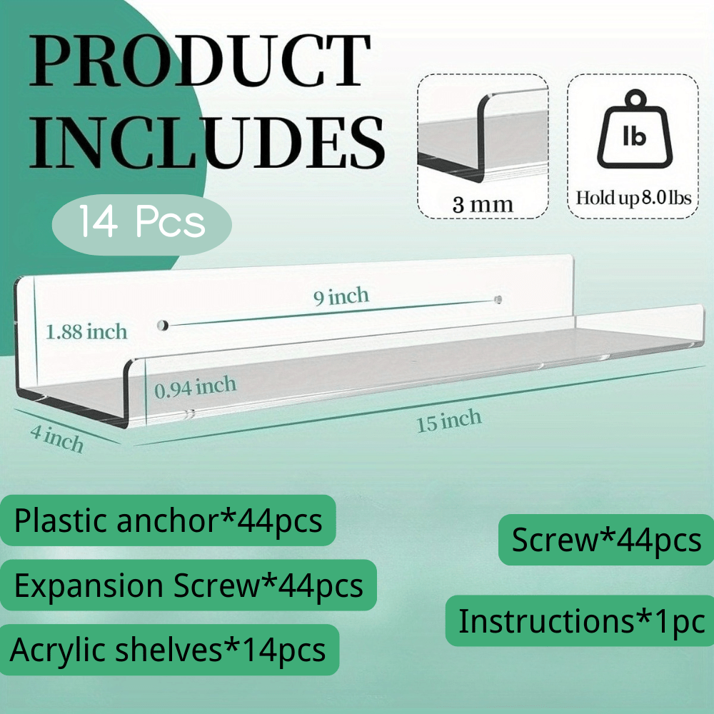 Upsimples 14 Pack Clear Acrylic Wall Shelves For Storage And Display