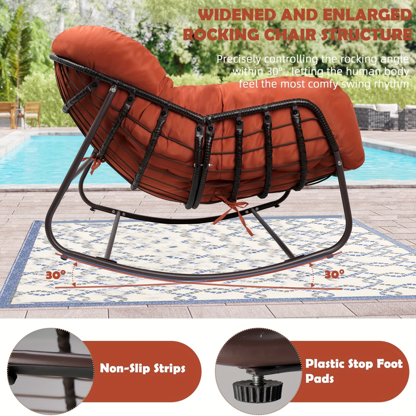 Oversized All Weather Wicker Papasan Rocking Chair Cushion