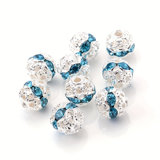 Pipitree Alloy Spacer Beads Silvery Rhinestone 6 8 10mm Mix
