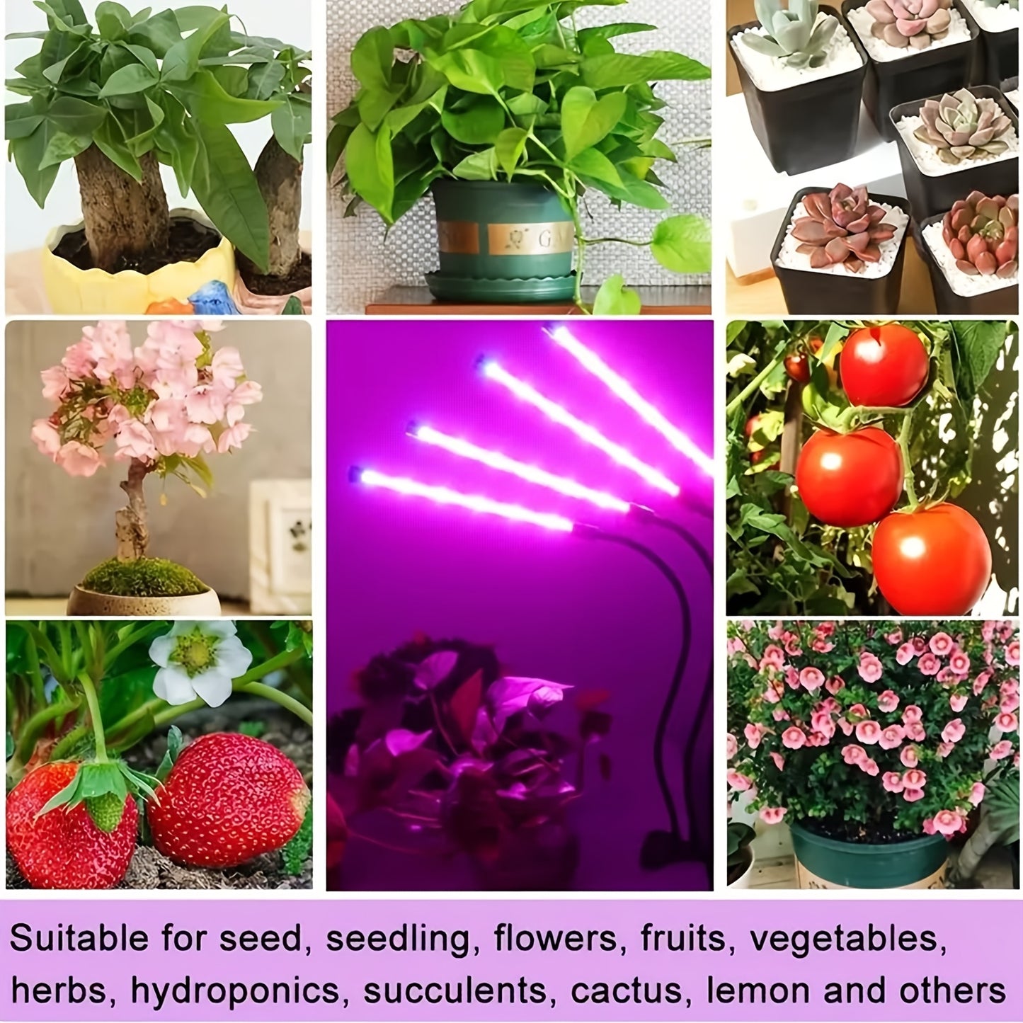 LED Plant Growth Light, Adjustable Indoor Lighting, 3 Modes