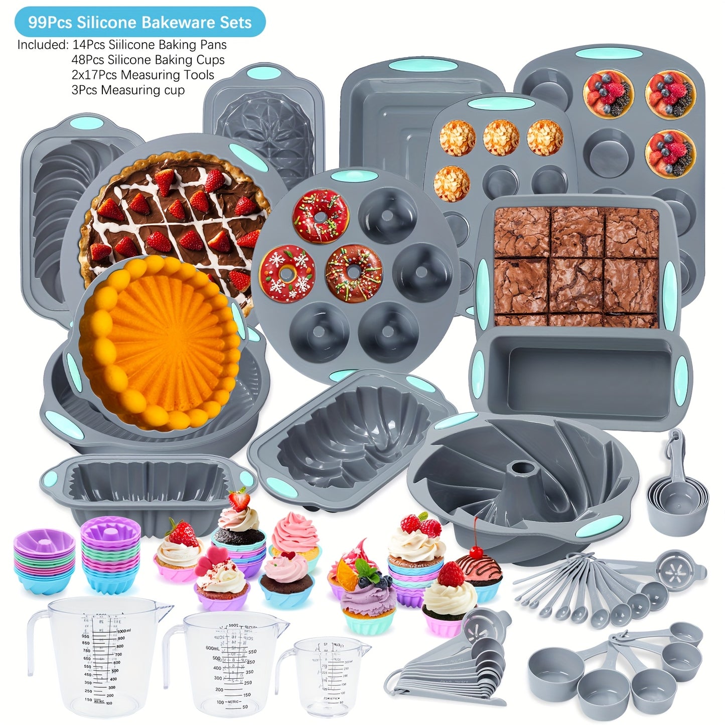 Silicone Bakeware Set 45 54 99 Pcs Nonstick Pans Grey