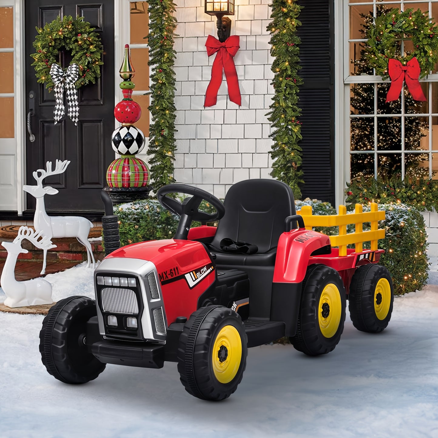 12V Green Ride-On Tractor With Trailer And Remote Control
