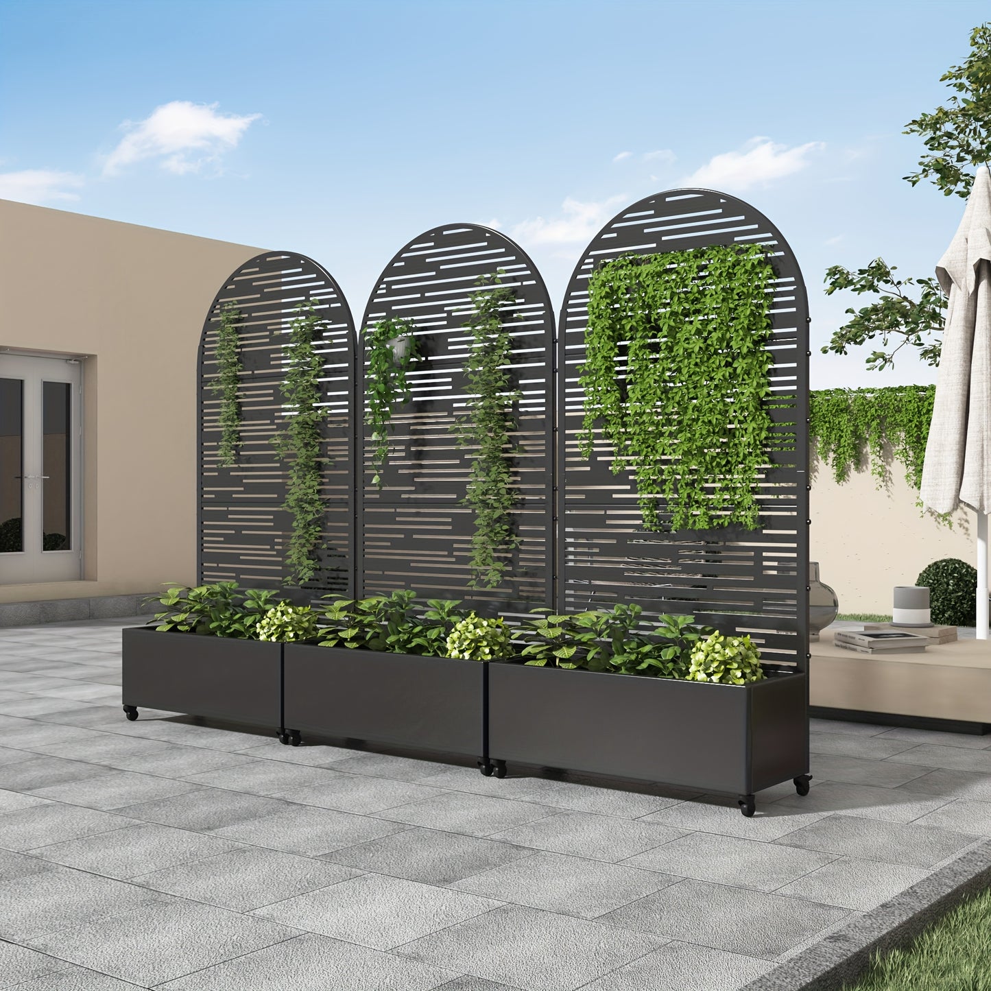 Wrought Iron Black Arch Planter Box With Climbing Rack
