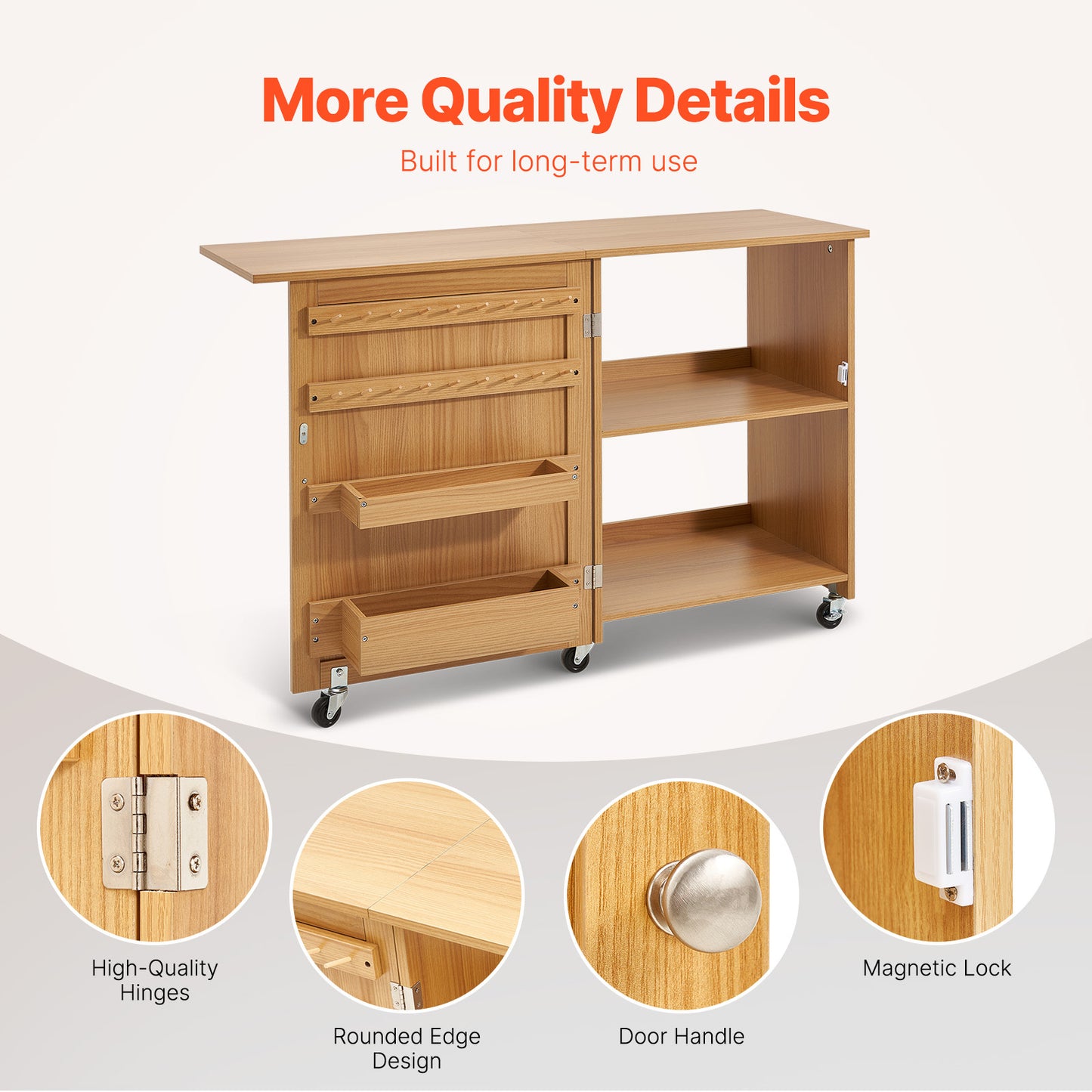 Vevor Folding Sewing Craft Table With Lockable Wheels