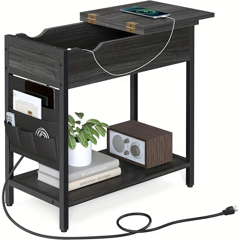 VASAGLE End Table With Storage And Charging Station For Living Room And Bedroom, Compact Side Table With Drawer