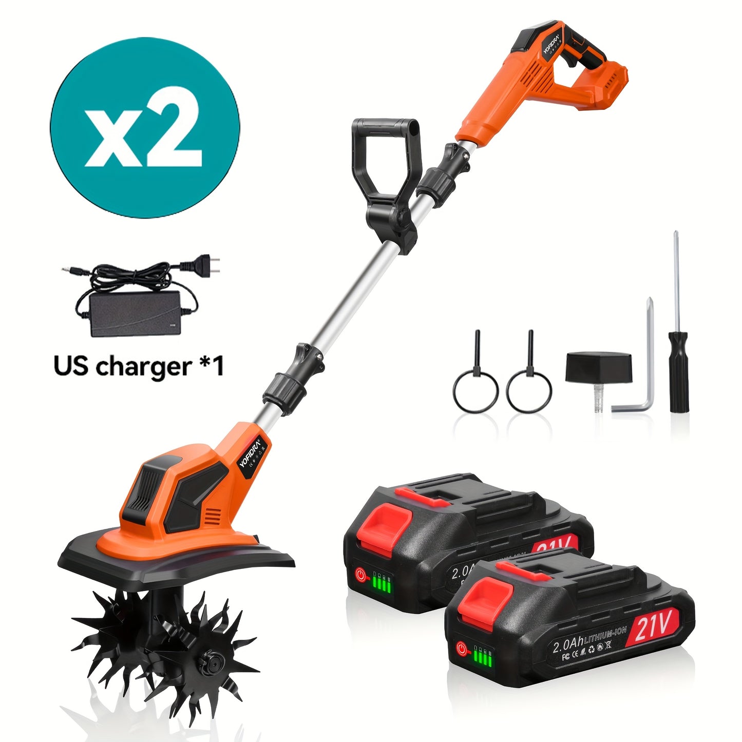 Cordless Garden Tiller With 2 Batteries 360 RPM Lightweight