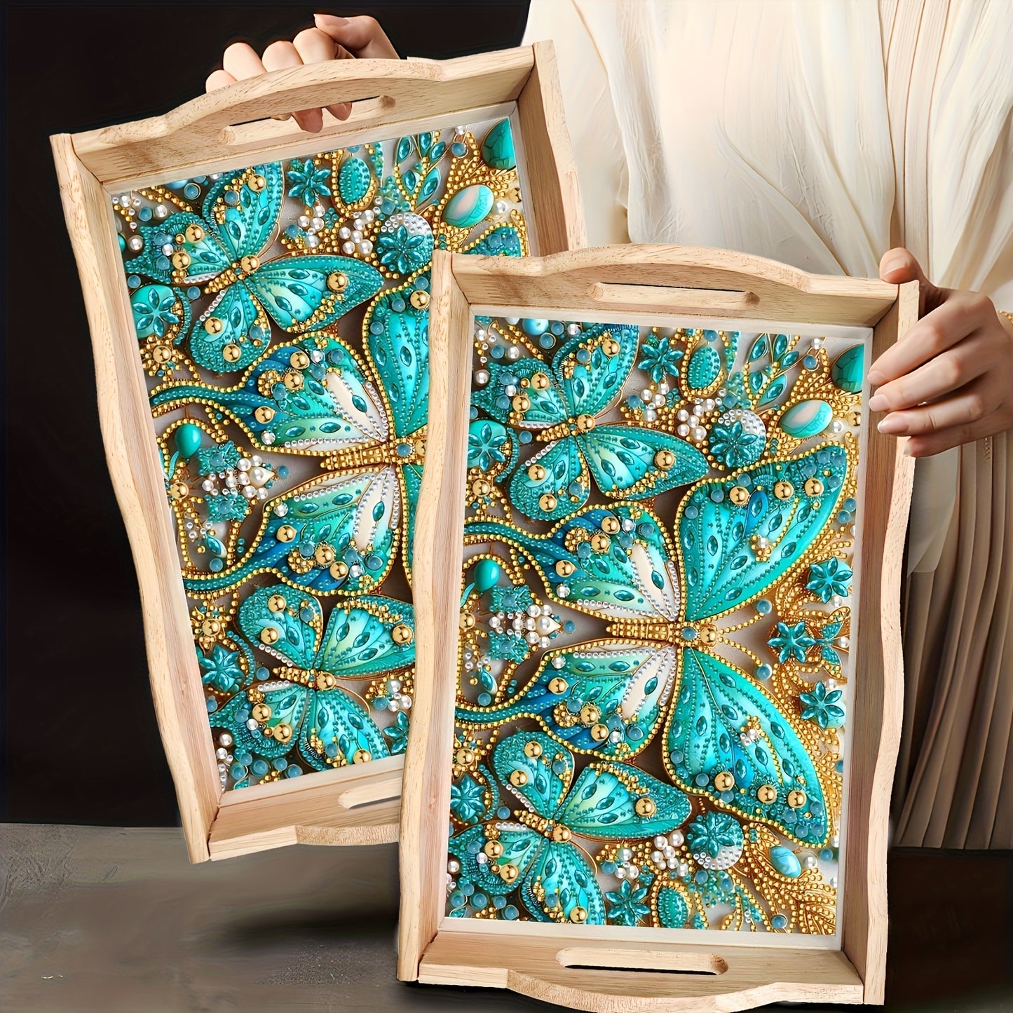 Wood Frame Diamond Painting Kit Royal Blue Butterfly