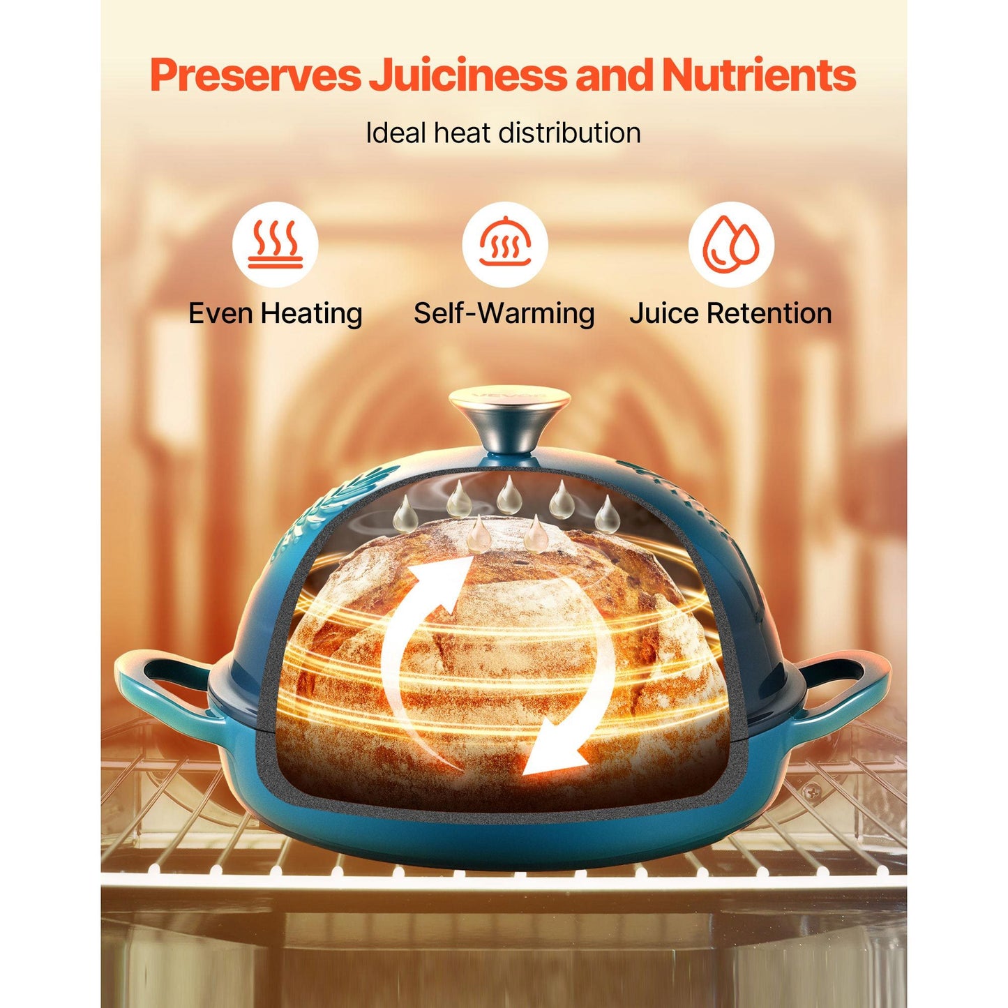 VEVOR Enameled Cast Iron Dutch Oven 5 Qt Dual Handles Lid