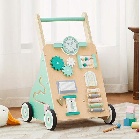Interactive Wooden Push Walker for Babies 6-12 Months