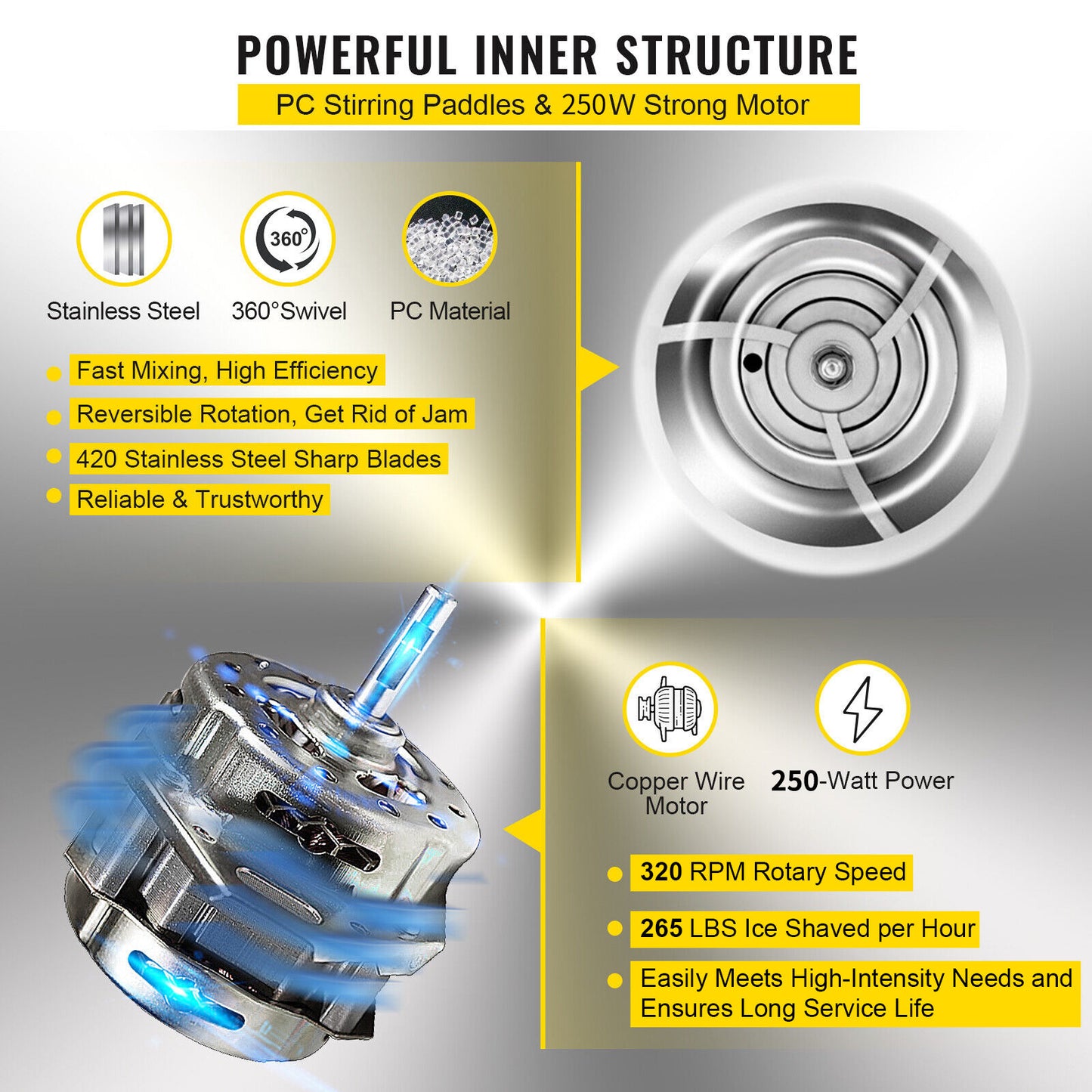 VEVOR 110V Ice Shaving Machine 250W Snow Cone Maker