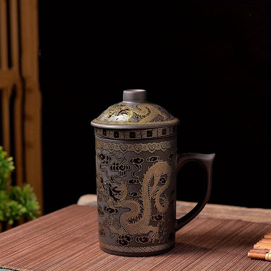 Purple Ceramic Tea Cup With Lid Dragon Color Changing Design