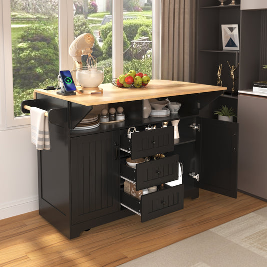 Mobile Kitchen Island With Power Outlet And Drop Leaf