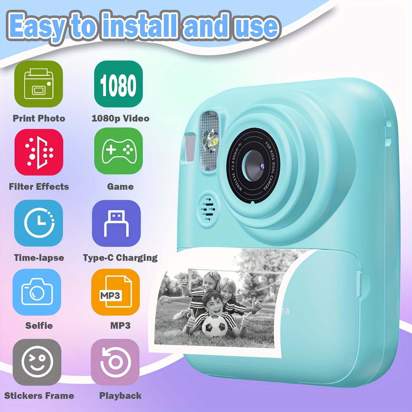3 In 1 Instant Camera With Printer Game Console For Kids