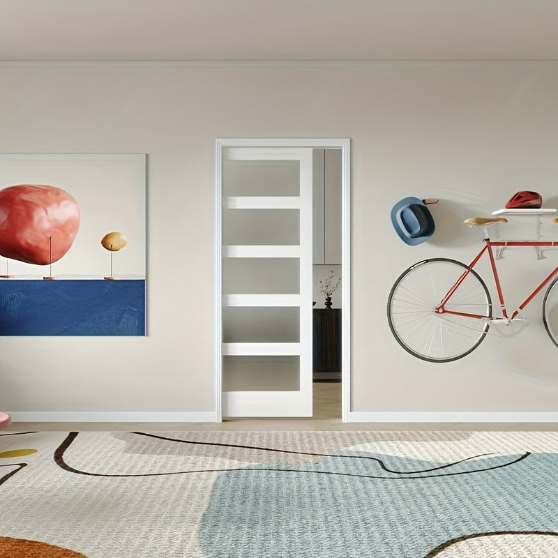 Sliding Pocket Door 5 Panel Frosted Glass White Primed