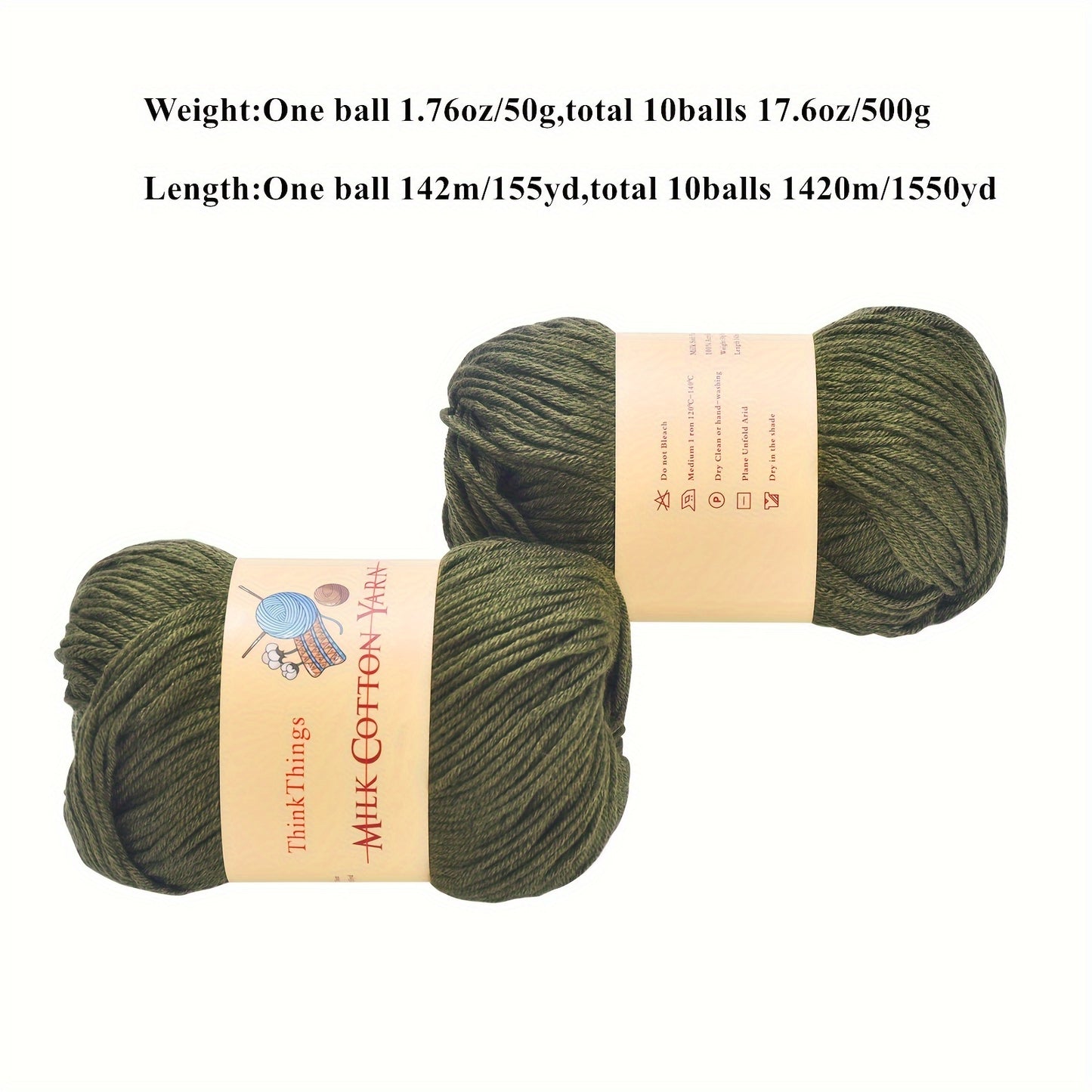 ThinkThings Army Green Acrylic Yarn For Crocheting 10 Balls