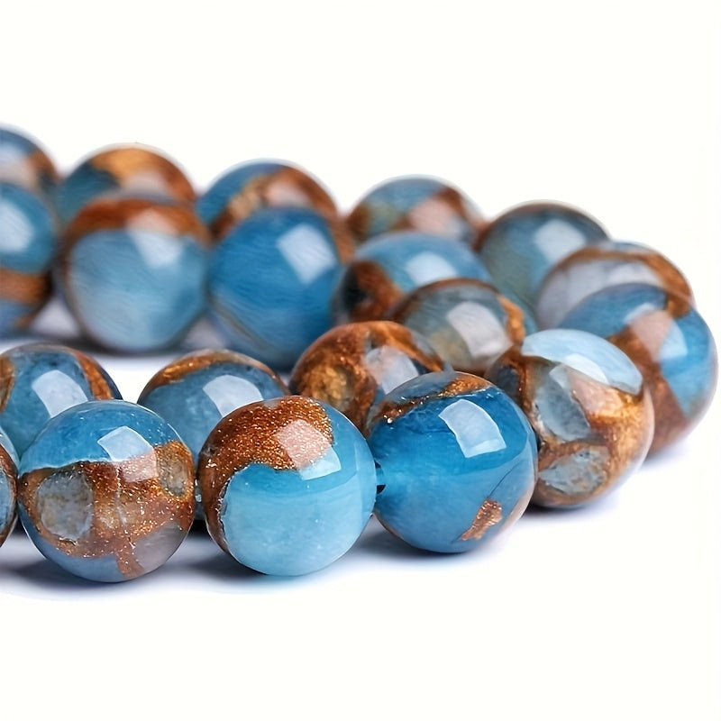 Blue Golden Veins Beads For Jewelry Making 4 6 8 10 12mm