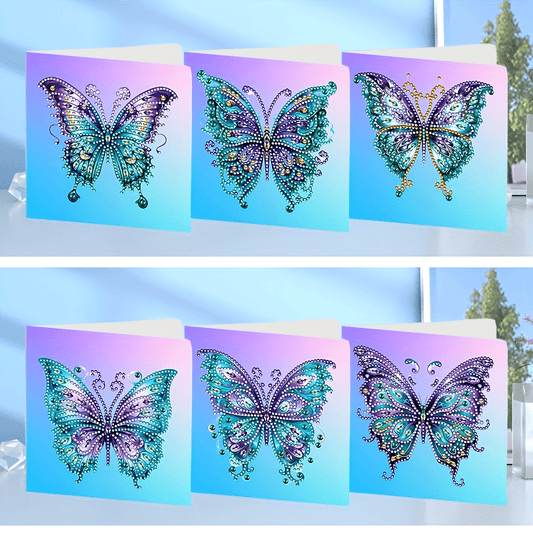 Butterfly Diamond Painting Greeting Card Kit Six Pcs DIY