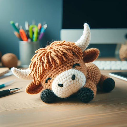 Beginner Highland Cow Crochet Kit Fluffy Amigurumi Set