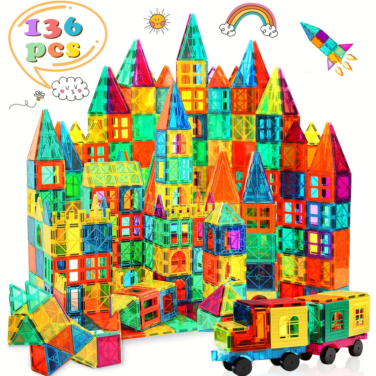 Magnetic Tiles Building Blocks Set 136 106 Pieces STEM Toys