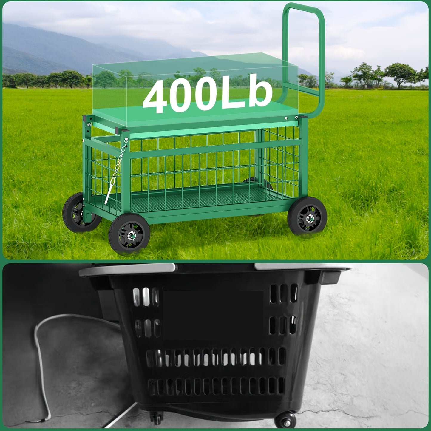 Convertible Heavy-Duty Metal Rolling Garden Seat with Wheels