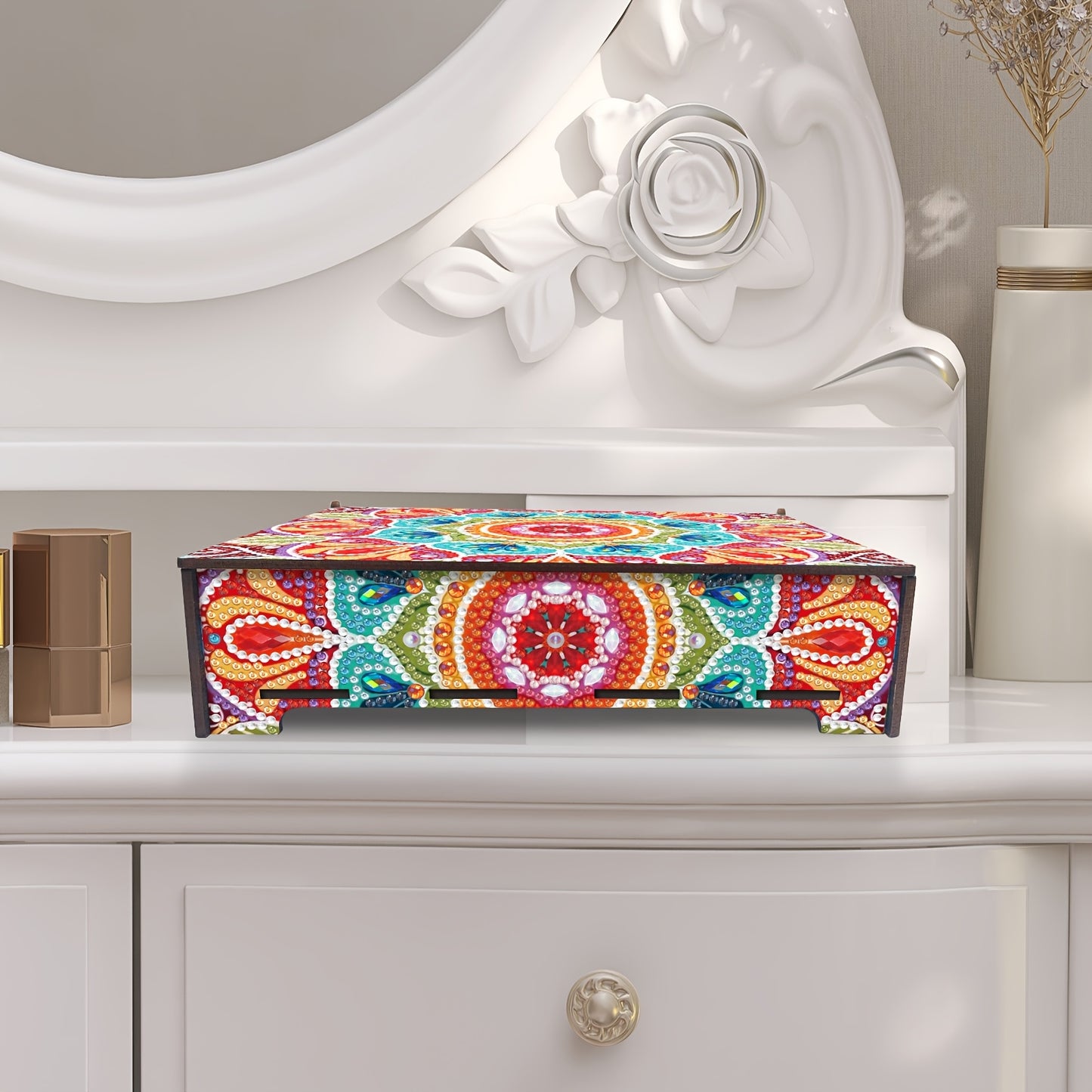 Diamond Painting Kit With Mirror Cover Mandala Wooden Box