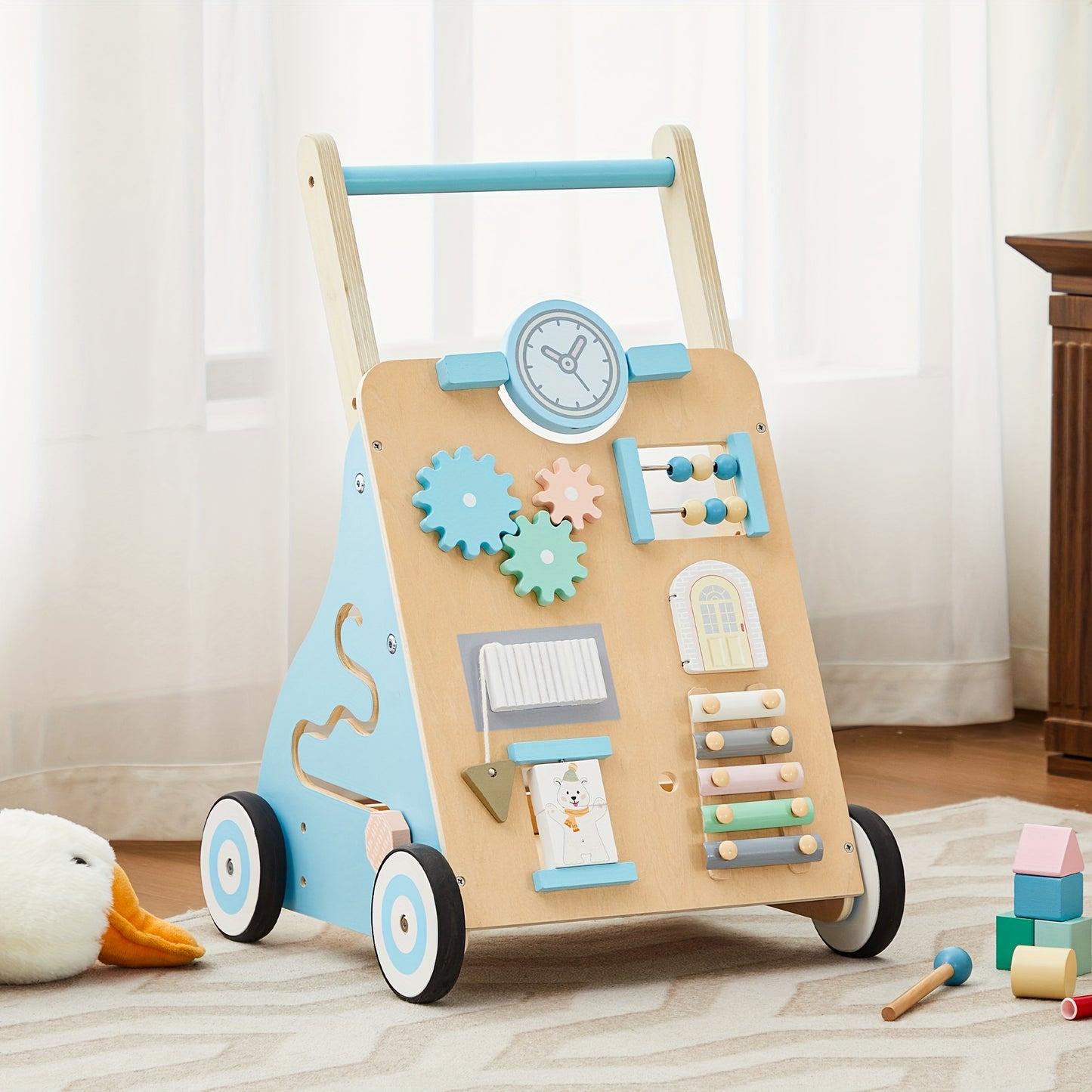 Interactive Wooden Push Walker for Babies 6-12 Months