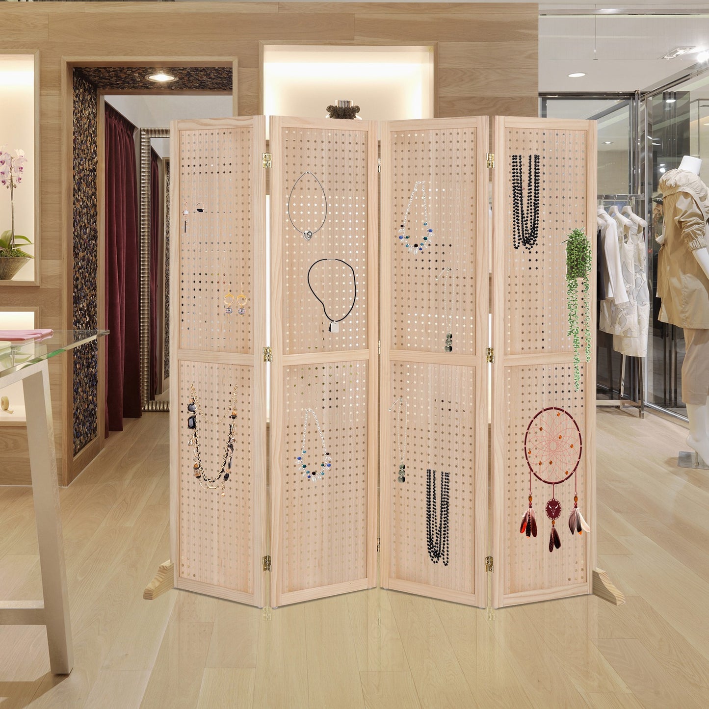 5 Ft Wood Freestanding Pegboard Room Divider Organizer