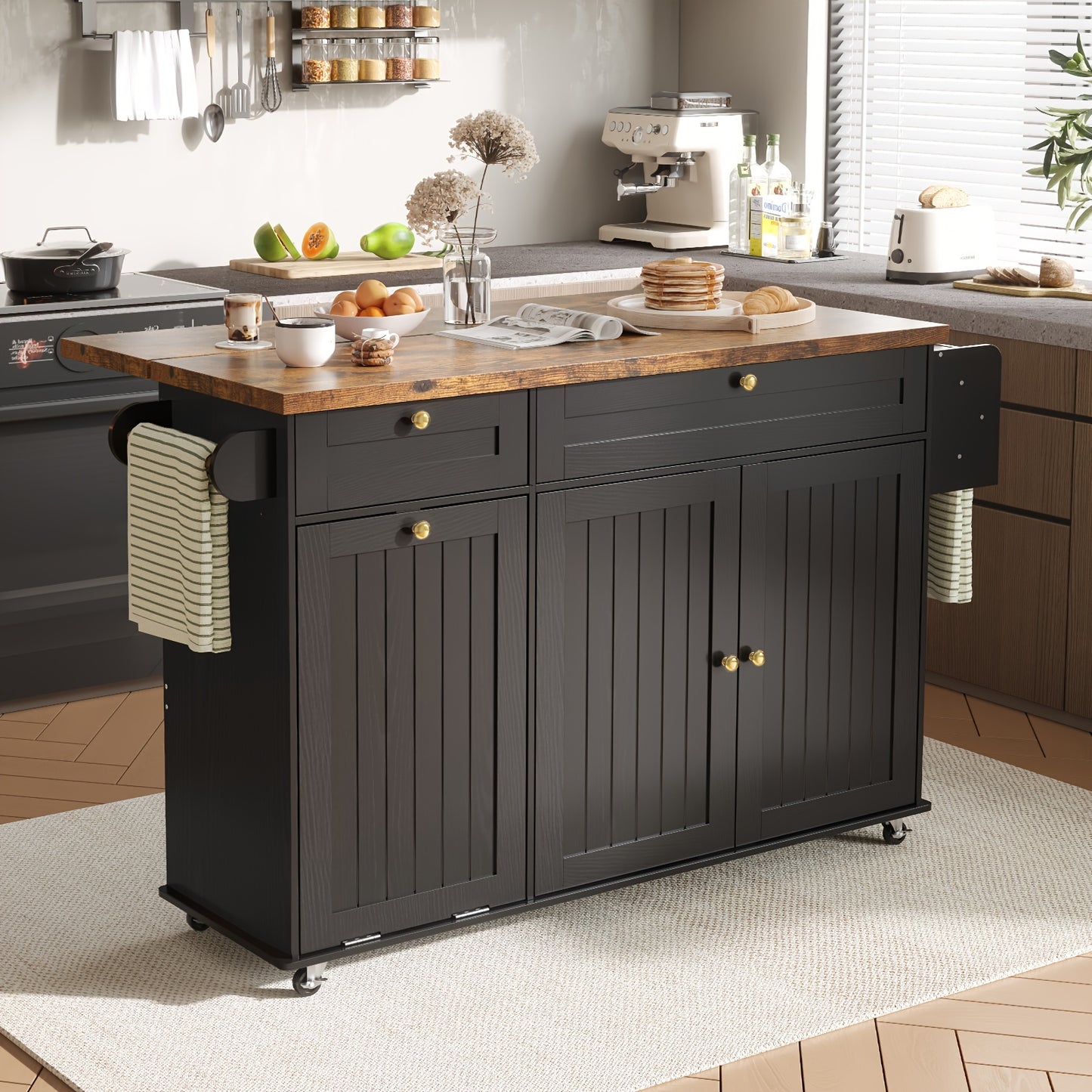 60 Inch Mobile Kitchen Island Cart With Power Outlet