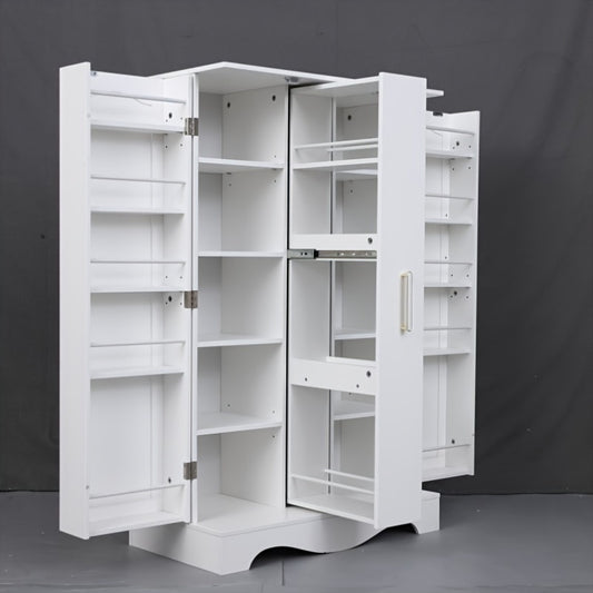 Multifunctional 47 Inch White Kitchen Pantry Storage Cabinet With Adjustable Shelves And Drawer