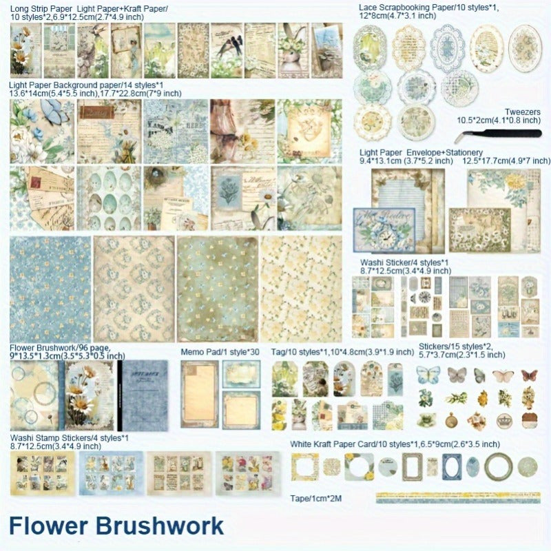 Yooma 222pcs Retro Handbook Paper Kit For DIY Stationery