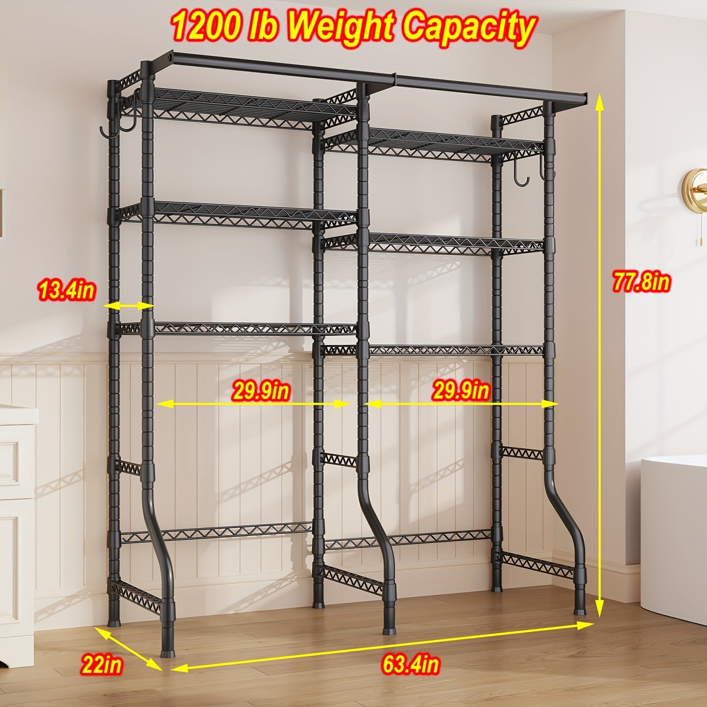 Heavy Duty Freestanding Laundry Rack 6 Shelves And Rods