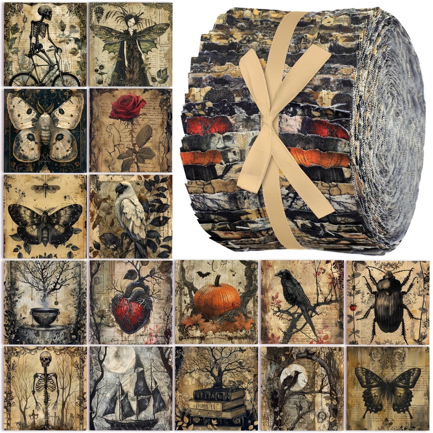 Vintage Halloween Skeleton Quilt Jelly Roll Strips 100 Pcs