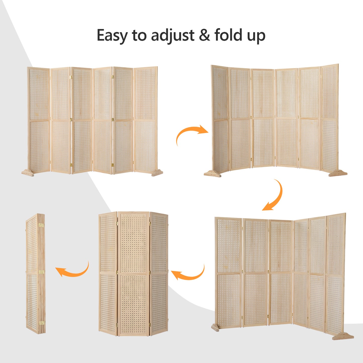 5 Ft Wood Freestanding Pegboard Room Divider Organizer