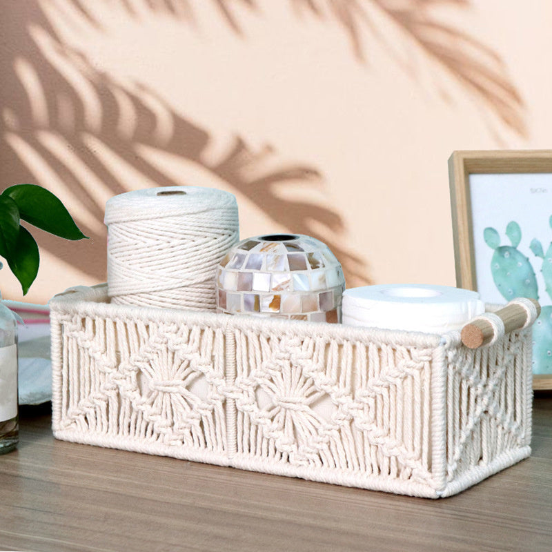 Elegant Boho Macrame Storage Basket Hand Woven Organizer