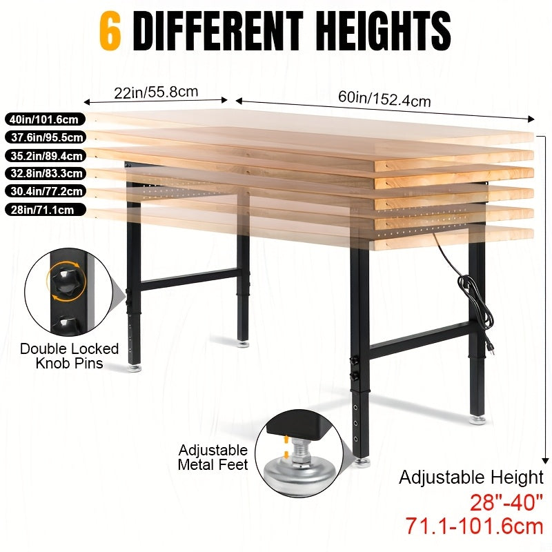 48-60in Heavy Duty Adjustable Workbench With Pegboard 2000lbs Capacity