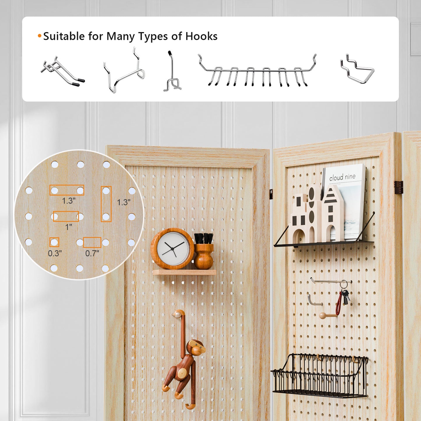 Vingli 60 Inch Freestanding Wood Pegboard Room Divider