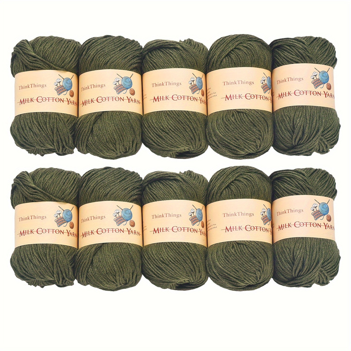 ThinkThings Army Green Acrylic Yarn For Crocheting 10 Balls