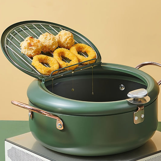 Green 4.3L Tempura Fryer Pot 11Inch Thermometer Nonstick