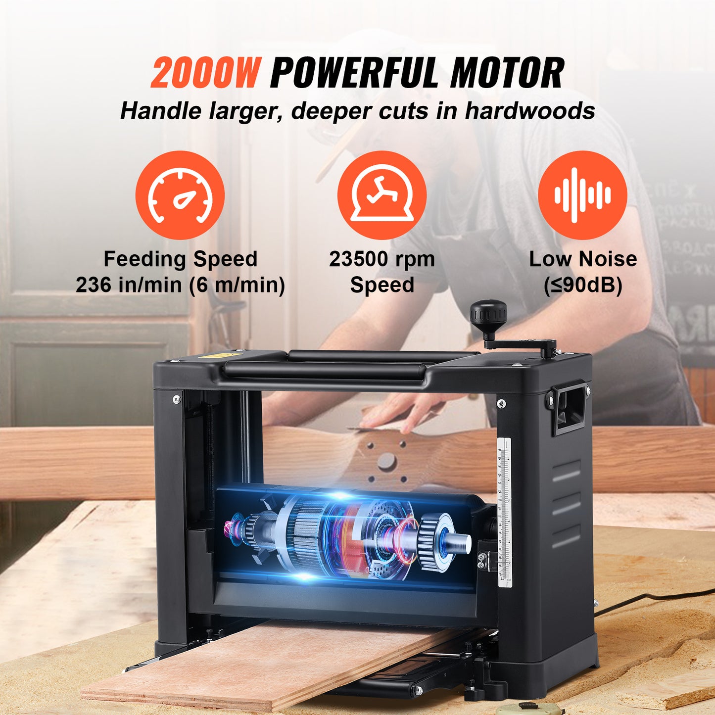 VEVOR Thickness Planer 13In Benchtop Planer With 1800W Motor