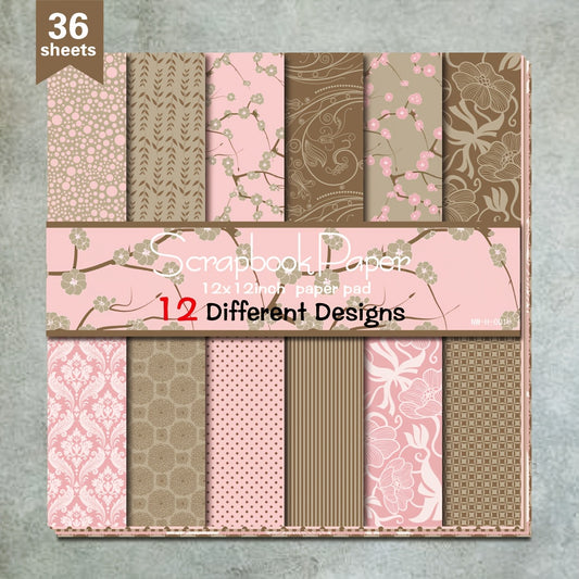 36 Sheets 12x12 Scrapbook Paper Kit Pink Wrapping