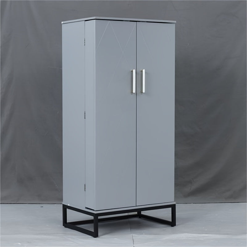 Gray Storage Cabinet with Doors and Adjustable Shelves